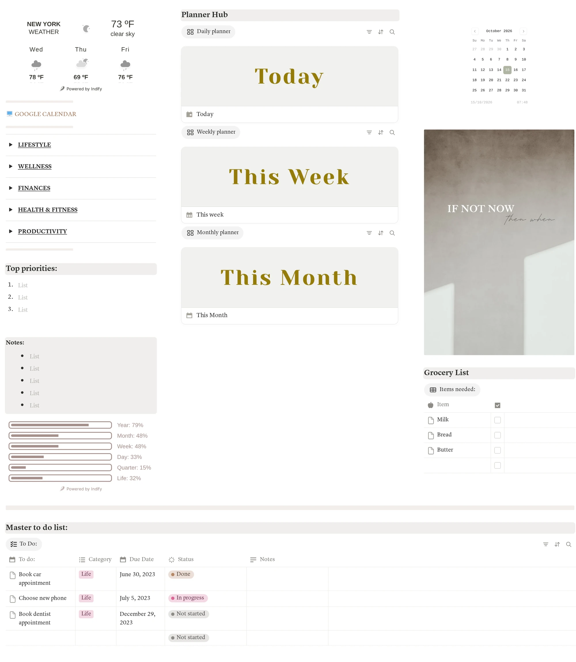 Notion Life OS daily Planner Hub beside the master to-do list